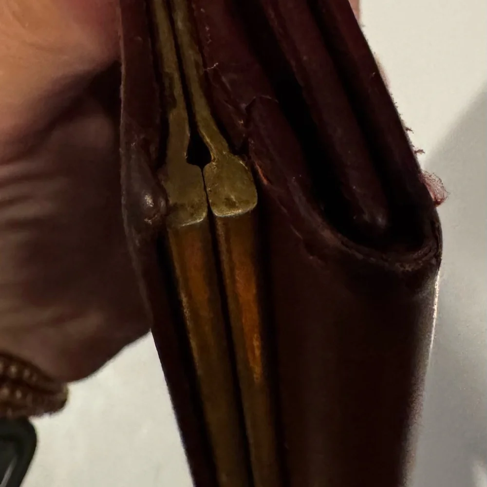 Cartier Vintage Burgundy Leather Trifold Double Snap Long Wallet